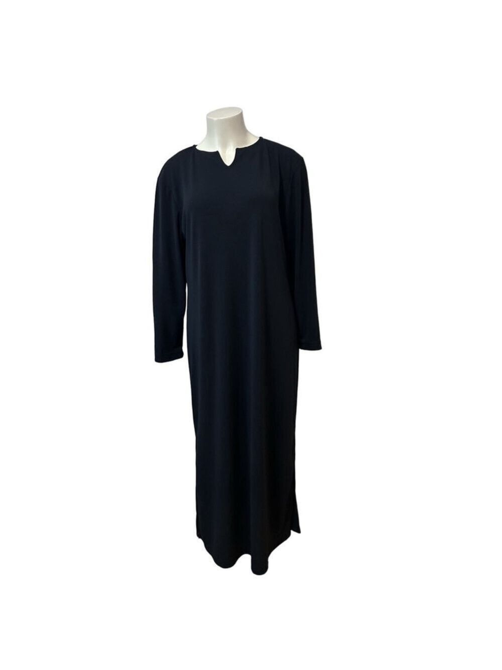 SUNBELT Black Long Sleeve Maxi Dress Size M Side Slit Notch Neck